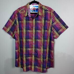 Robert Graham shirt men’s 2XL short sleeve checkered plaid colorful cotton golf